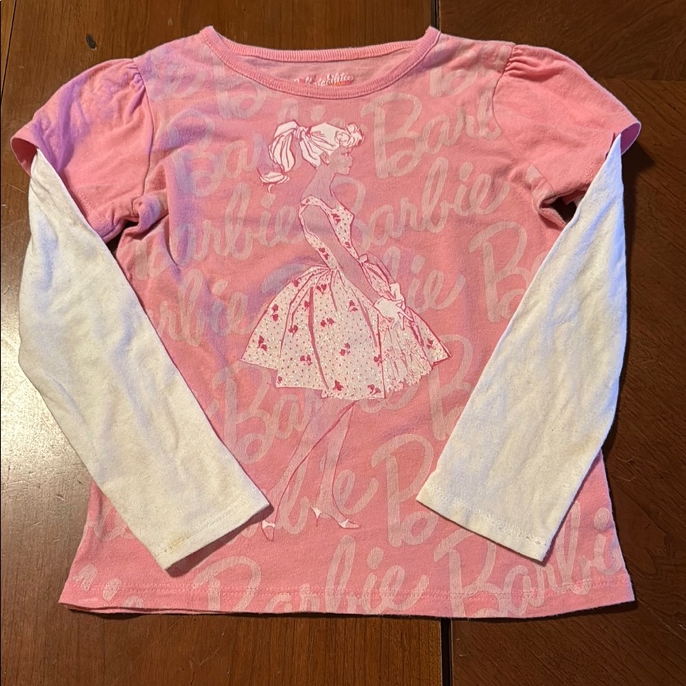 Barbie Pink and White Long Sleeve Tee with Graphic Design
